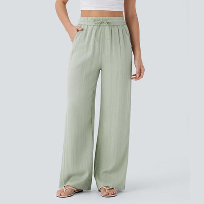 Soft Sage High-Waist Wide Leg Linen Trousers