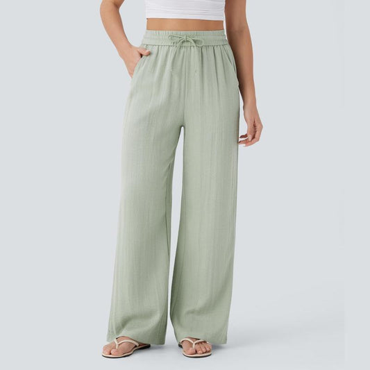 Soft Sage High-Waist Wide Leg Linen Trousers