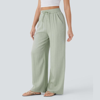 Soft Sage High-Waist Wide Leg Linen Trousers
