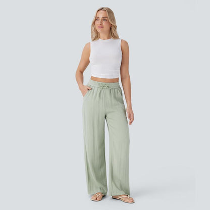 Soft Sage High-Waist Wide Leg Linen Trousers