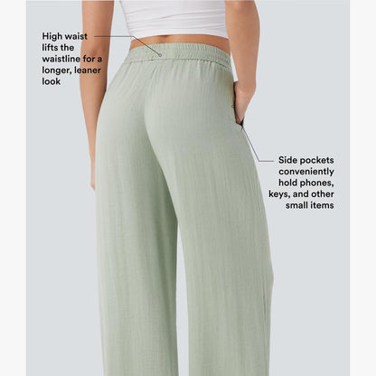 Soft Sage High-Waist Wide Leg Linen Trousers