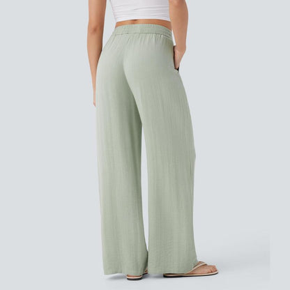 Soft Sage High-Waist Wide Leg Linen Trousers