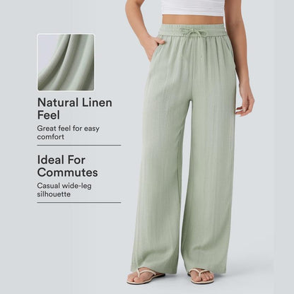 Soft Sage High-Waist Wide Leg Linen Trousers